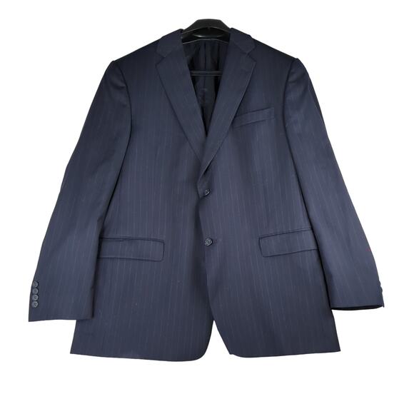 Hart Schaffner Marx Navy Blue Pinstripe Two Button Sport Coat Jacket Men's‎ 46L - Picture 1 of 10